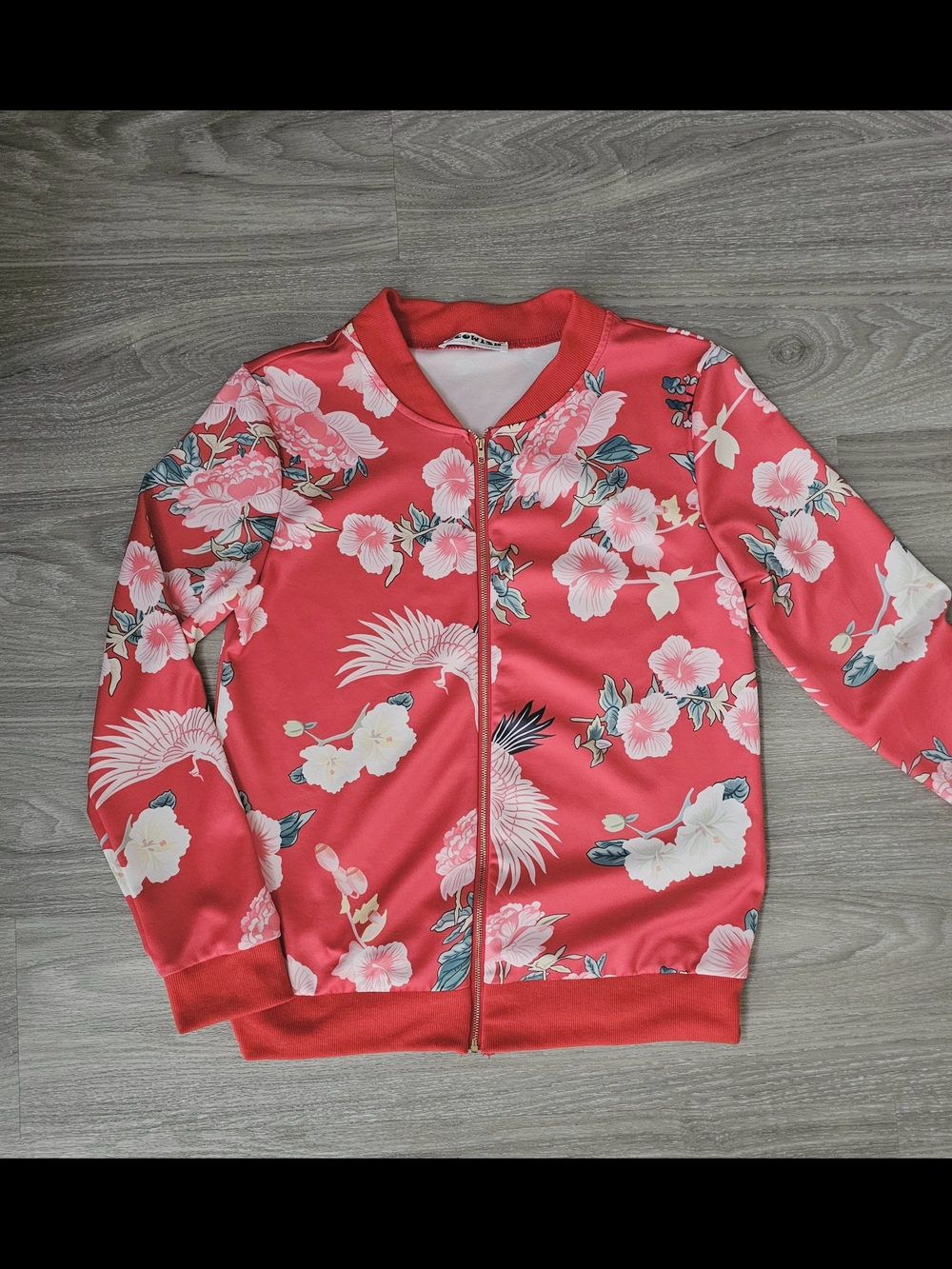 SOLD Red Floral Satin Bomber Jacket